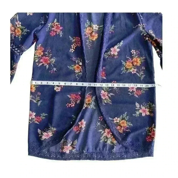 NO BOUNDARIES WOMENS NAVY FLORAL LONG SLEEVE OPEN FRONT CARDIGAN SIZE L (11-13) - Picture 7 of 11